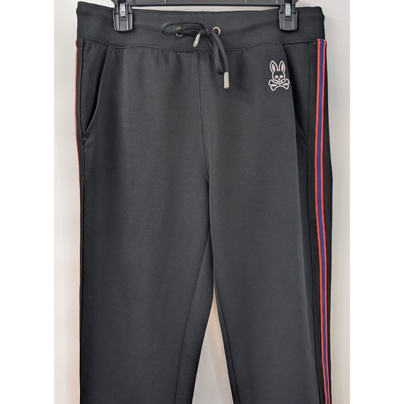 Psycho Bunny Joggers Striped Sweatpants Men's size Small Black Pockets - Picture 3 of 10
